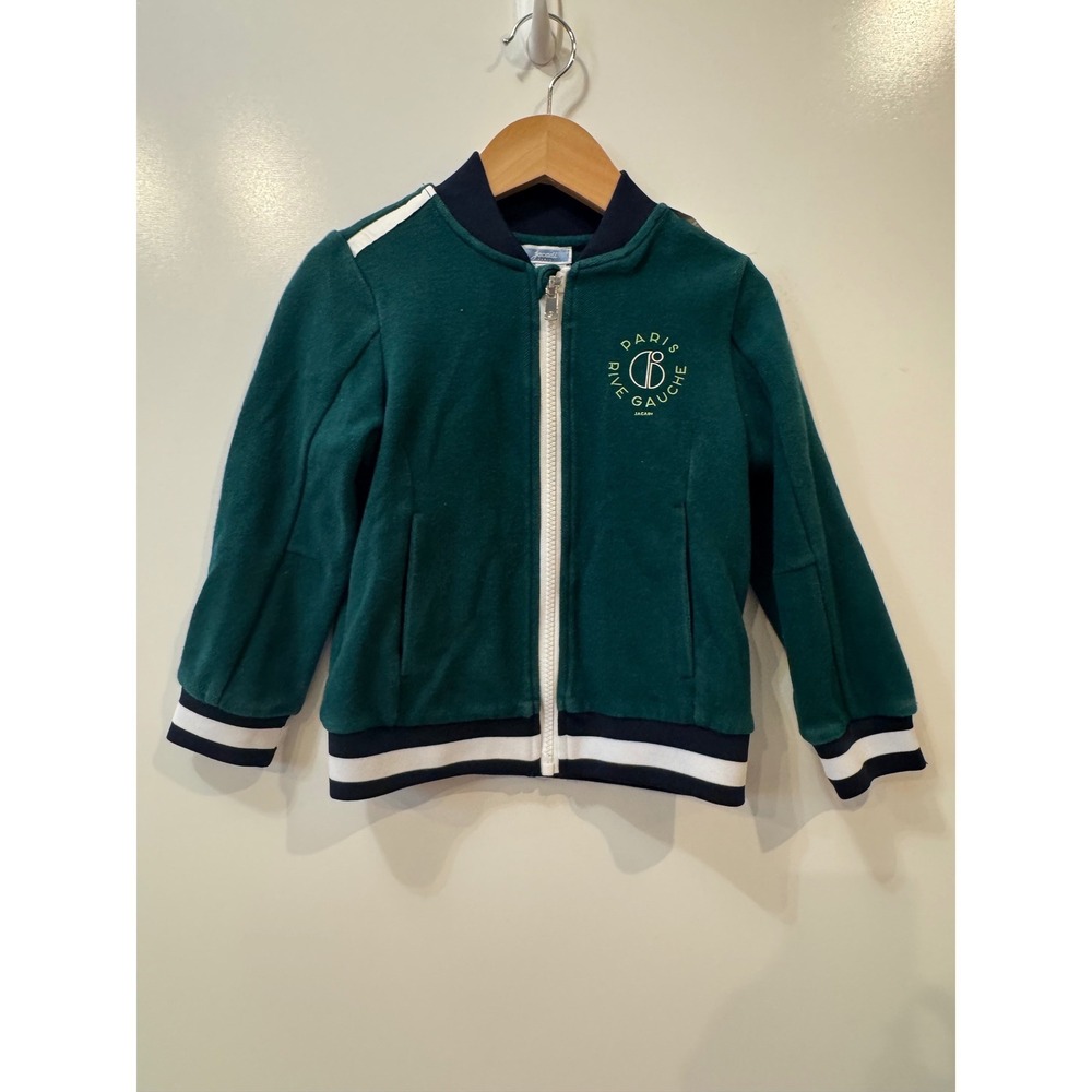 Jacadi‎ Paris Boys Green Rive Gauche Bicycle Bomber Jacket Zip Up Size 4A 104cm